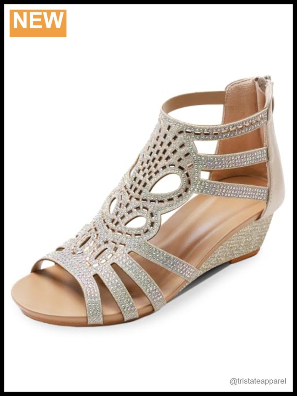 Wedge Sandal Open Toe Zipper Back Platform Rhinestone PU Women's